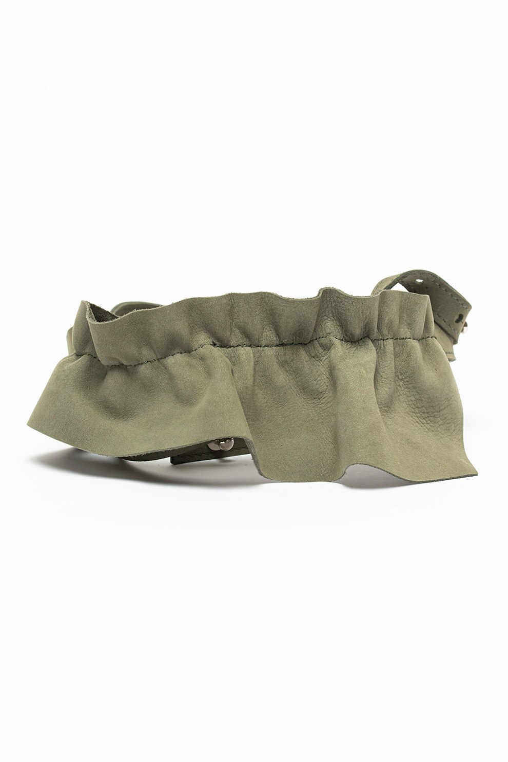 Mihaela Glavan, Curea ajustabila din piele intoarsa cu detaliu cu volan, Verde feriga