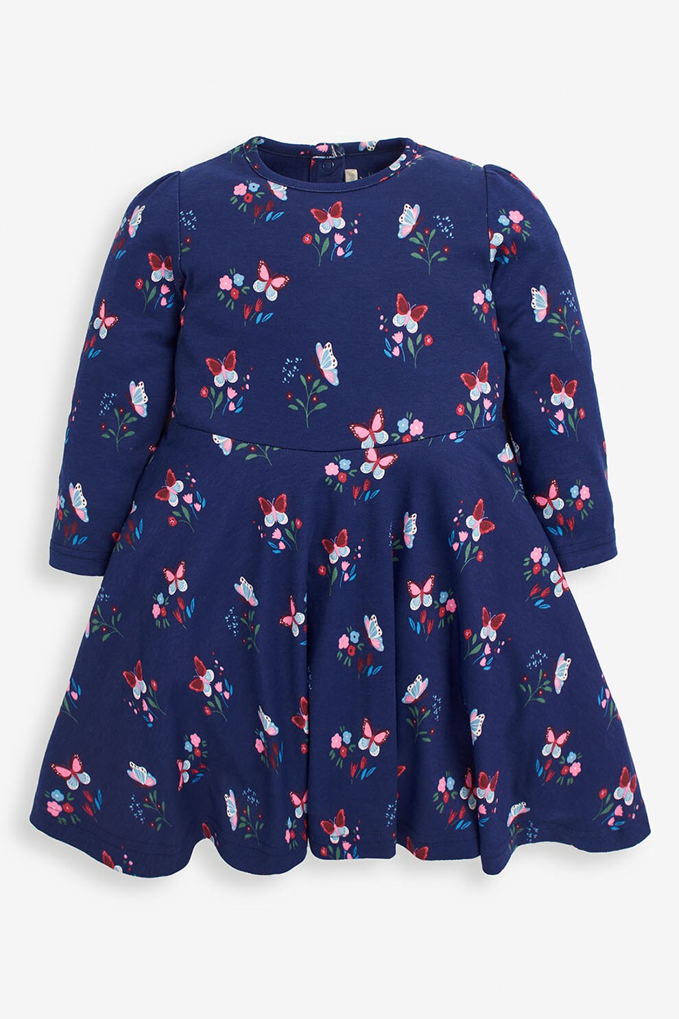 JoJo Maman Bebe, Rochie de bumbac cu imprimeu floral, Bleumarin/Roz/Verde, 78 CM