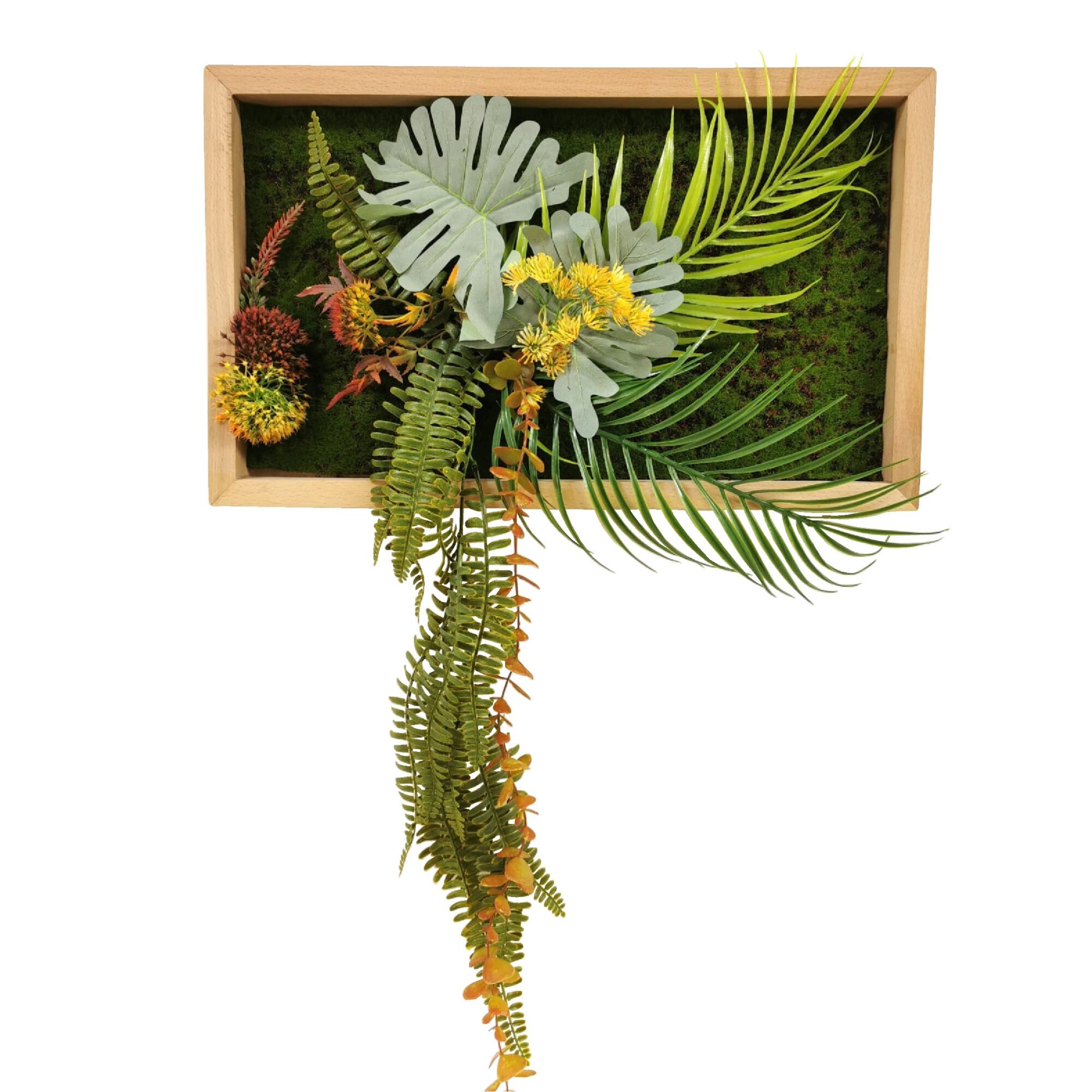 Tablou de lemn patrat verde intens cu plante artificiale, D art Flowers, 30x50 cm