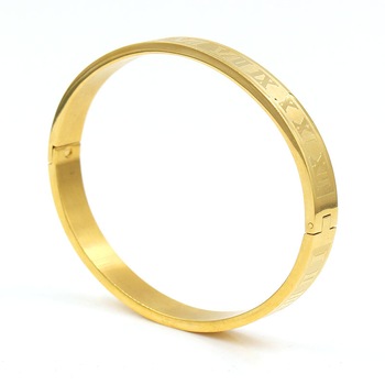 Bratara tip bangle cu cifre romane din otel inoxidabil, placat cu aur 18k, unisex, 18 cm, auriu Bratara tip bangle cu cifre romane din otel inoxidabil, placat cu aur 18k, unisex, 18 cm, auriu
