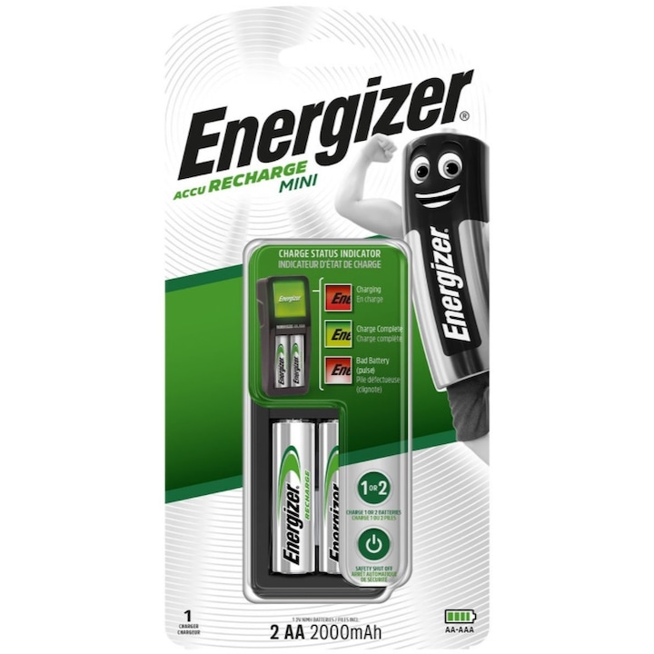 Energizer Mini akkumulátortöltő (R6/AA, R03/AAA) + 2 x R6/AA 2000 mAh akkumulátor