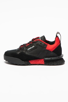 Replay, Pantofi sport cu insertii din piele intoarsa Bramley, Negru/Rosu, 40 Replay, Pantofi sport cu insertii din piele intoarsa Bramley, Negru/Rosu, 40
