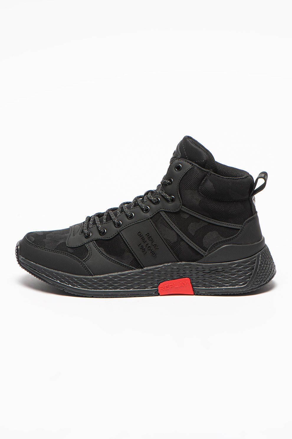 Replay, Pantofi sport mid-cut Blackford, Negru/Rosu