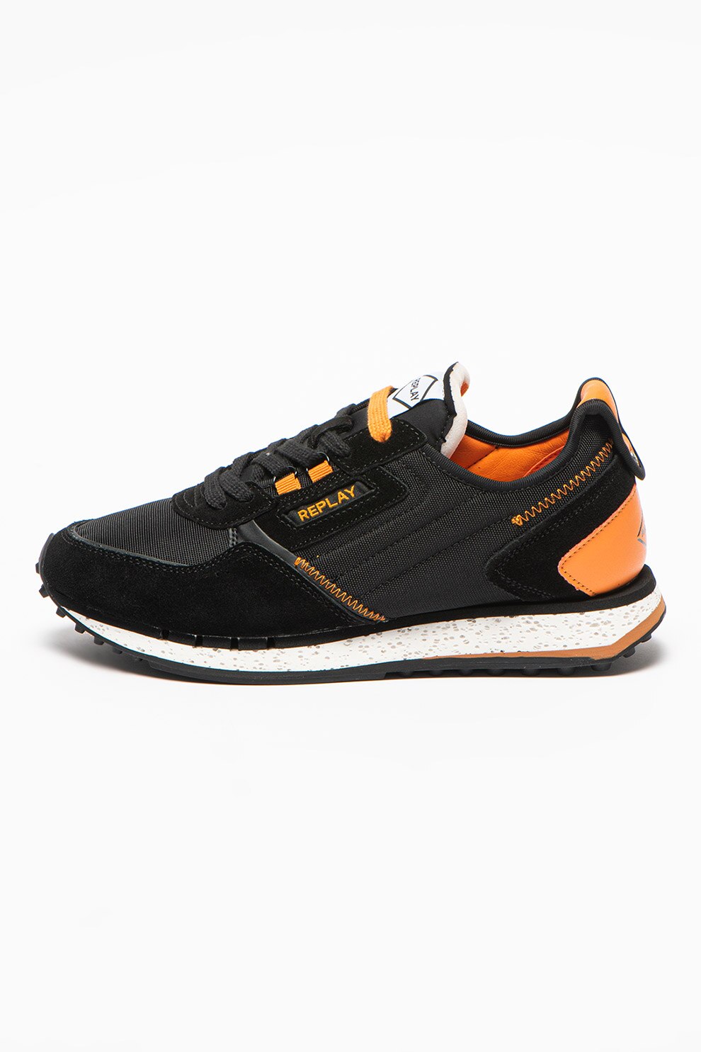 Replay, Pantofi sport cu insertii din piele intoarsa Drum Overcast, Negru/Oranj