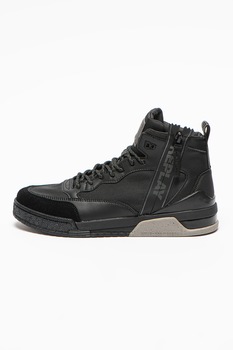Replay, Pantofi sport inalti cu insertii din piele intoarsa Willard, Negru Replay, Pantofi sport inalti cu insertii din piele intoarsa Willard, Negru