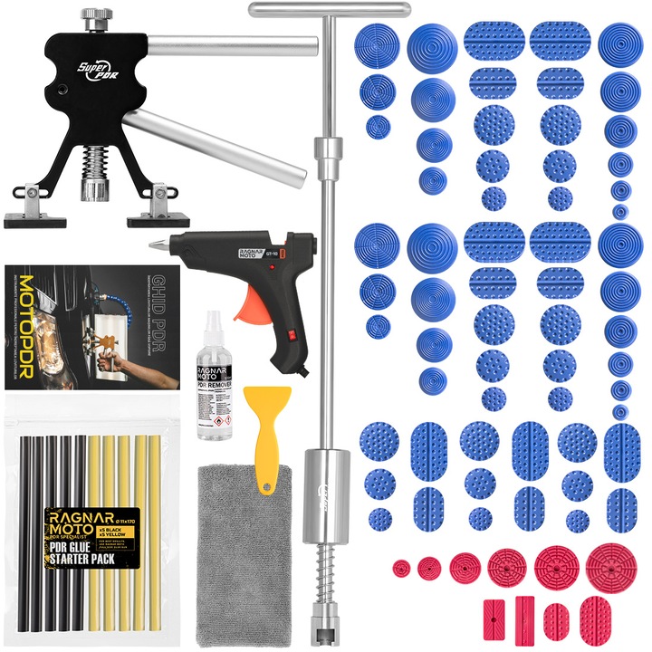 Set de scule PDR pentru reparat caroserie auto, indeparteaza urme de lovituri cauzate de grindina, fara revopsire, 68 de piese