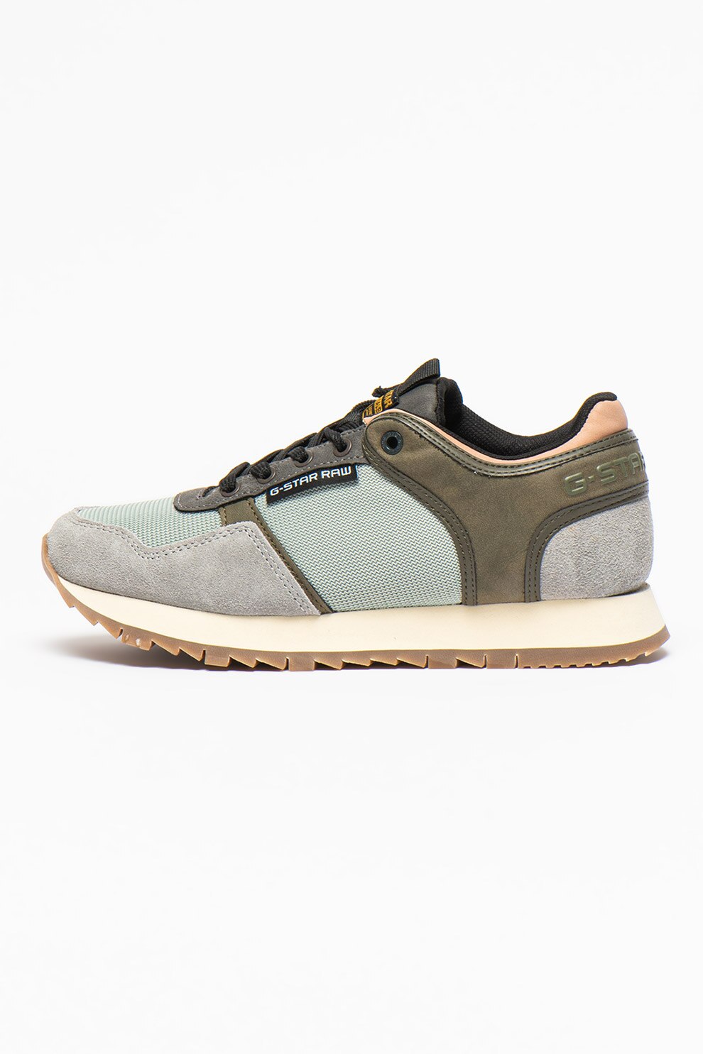 G-Star RAW, Pantofi sport cu garnituri de piele intoarsa Callow, Gri deschis/Verde menta/Verde militar