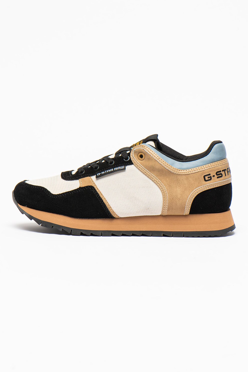 G-Star RAW, Pantofi sport cu aspect colorblock Callow, Alb prafuit/Maro nisip/Negru, 41
