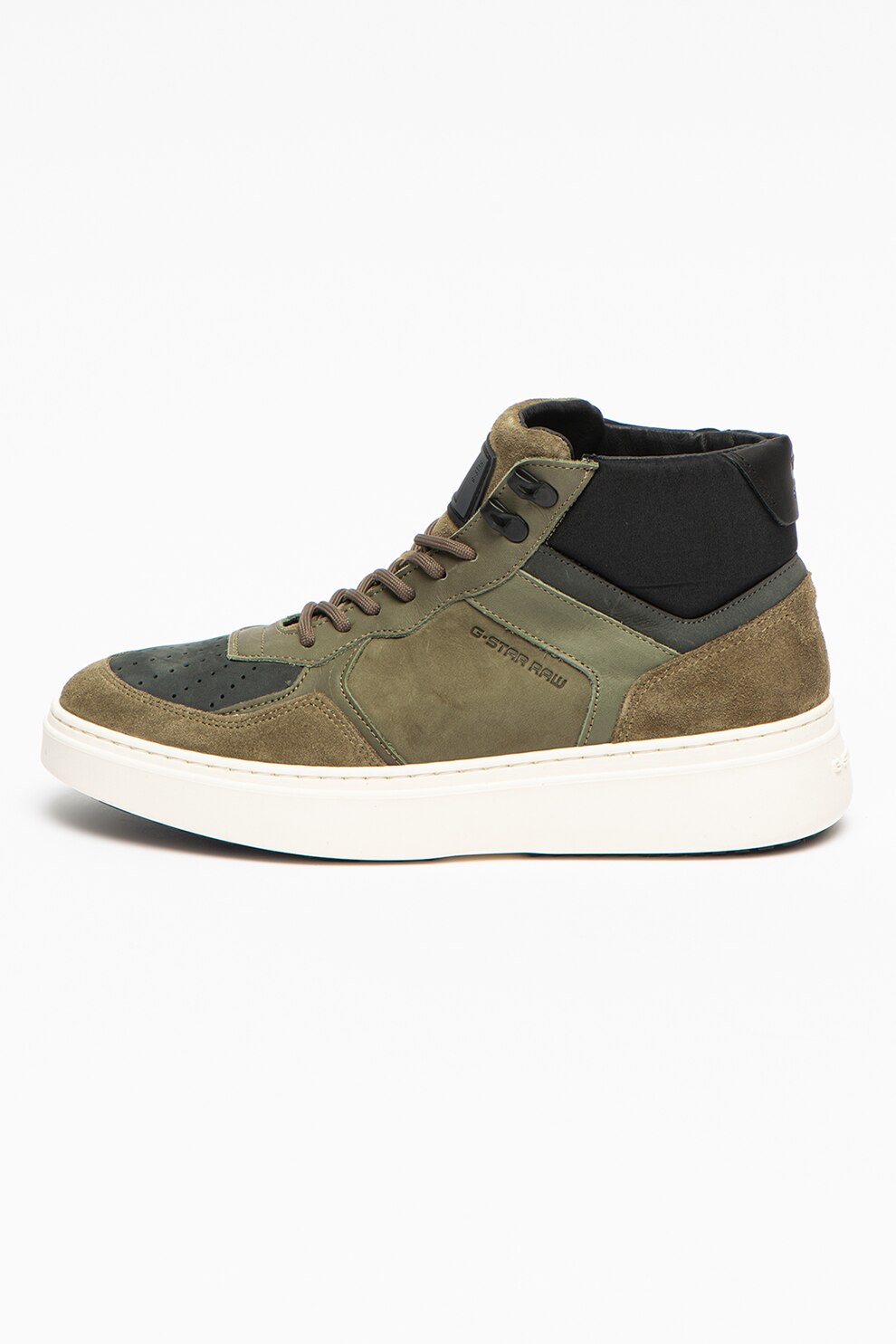 G-Star RAW, Pantofi sport high-top de piele si piele intoarsa Lash, Verde inchis/Negru