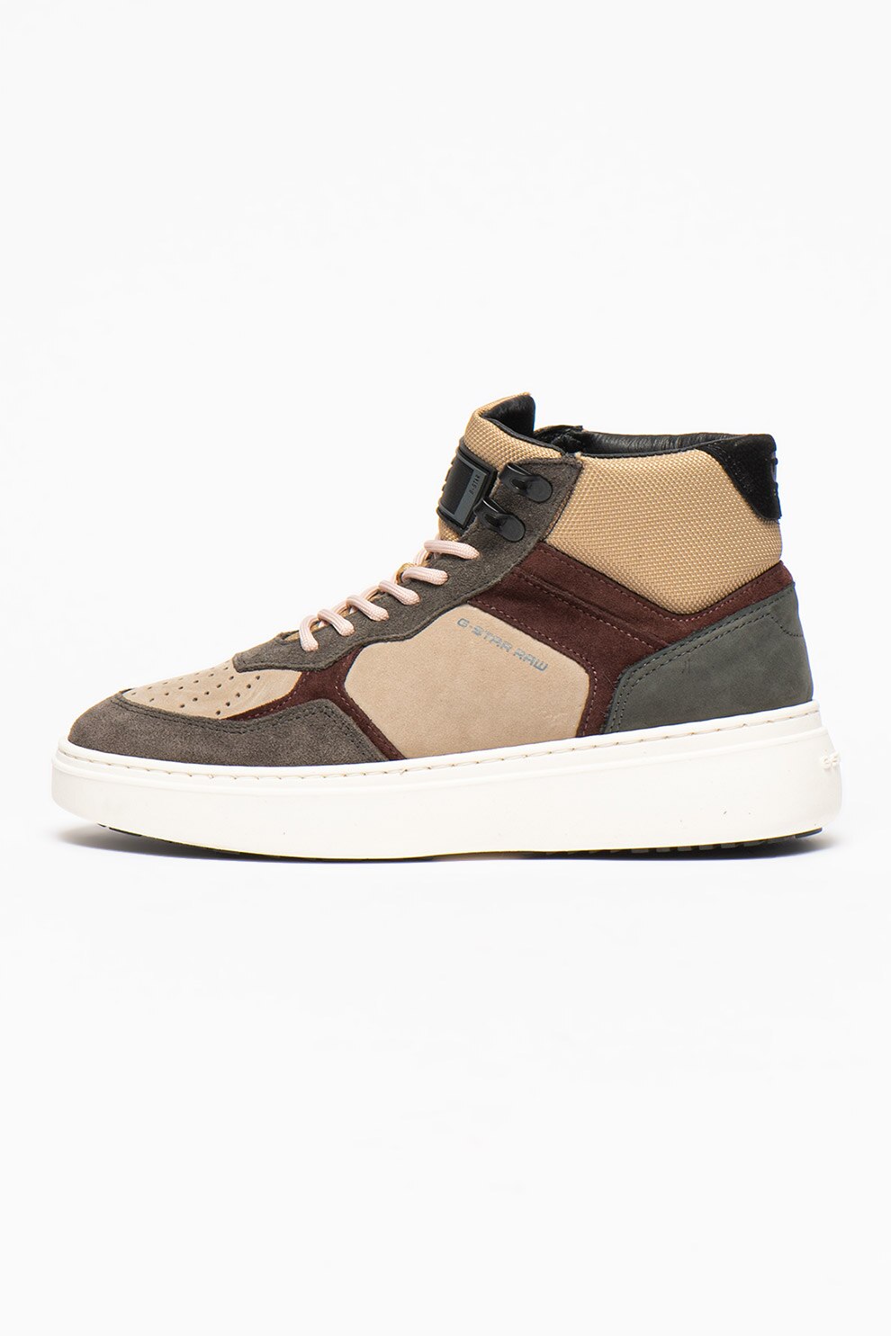G-Star RAW, Pantofi sport mid-high cu garnituri de piele intoarsa Lash, Maro taupe deschis/Gri inchis/Rosu Bordeaux