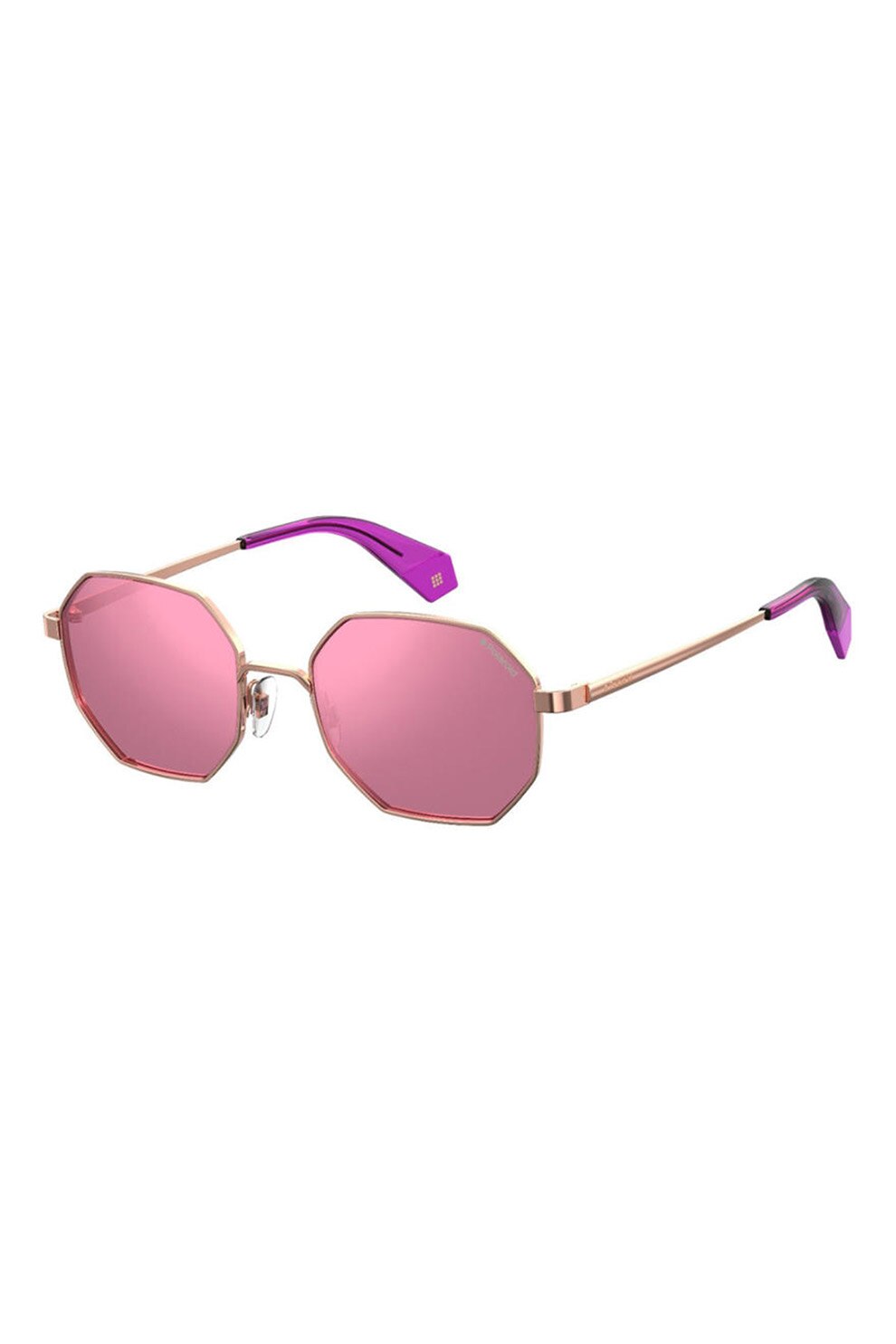 Polaroid, Ochelari de soare unisex hexagonali polarizati, Roz/Auriu rose, 53-19-145 Standard
