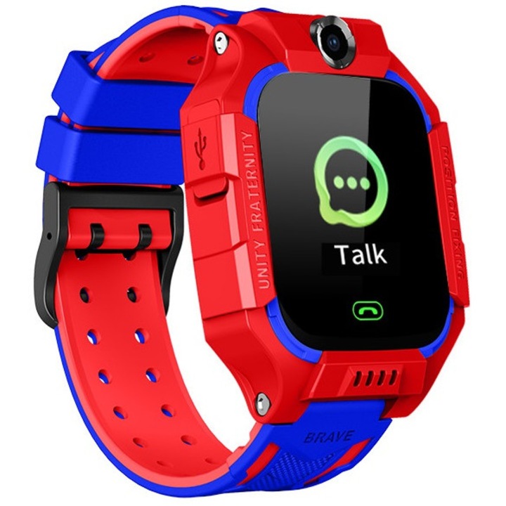 Ceas smartwatch GPS copii MoreFIT™ MX19, cu GPS prin lbs si functie telefon, localizare camera foto frontala, monitorizare spion, display touchsreen color, lanterna, buton SOS,buton apel si sos, Rosu/Albastru