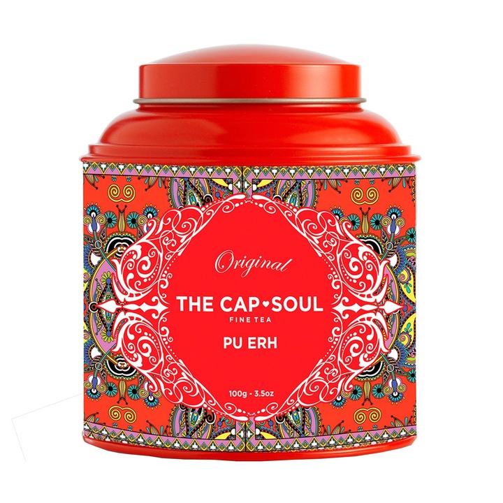 Fekete tea The Cap Soul, Pu Ehr, infúziós típusú, gyógynövényes, intenzív íz, 100%-ban természetes összetevők, 100 g