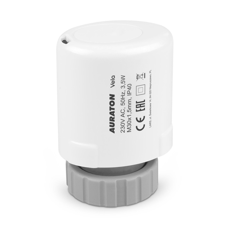 Auraton VELA hőszelepmozgató, fehér, padlófűtés, menetes M30x1,5mm