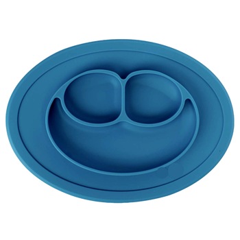 Farfurie compartimentata din silicon FizioTab®, bol de invatare/mancare din silicon pentru copii, 3 compartimente, Mini Zambarici Albastru Farfurie compartimentata din silicon FizioTab®, bol de invatare/mancare din silicon pentru copii, 3 compartimente, Mini Zambarici Albastru