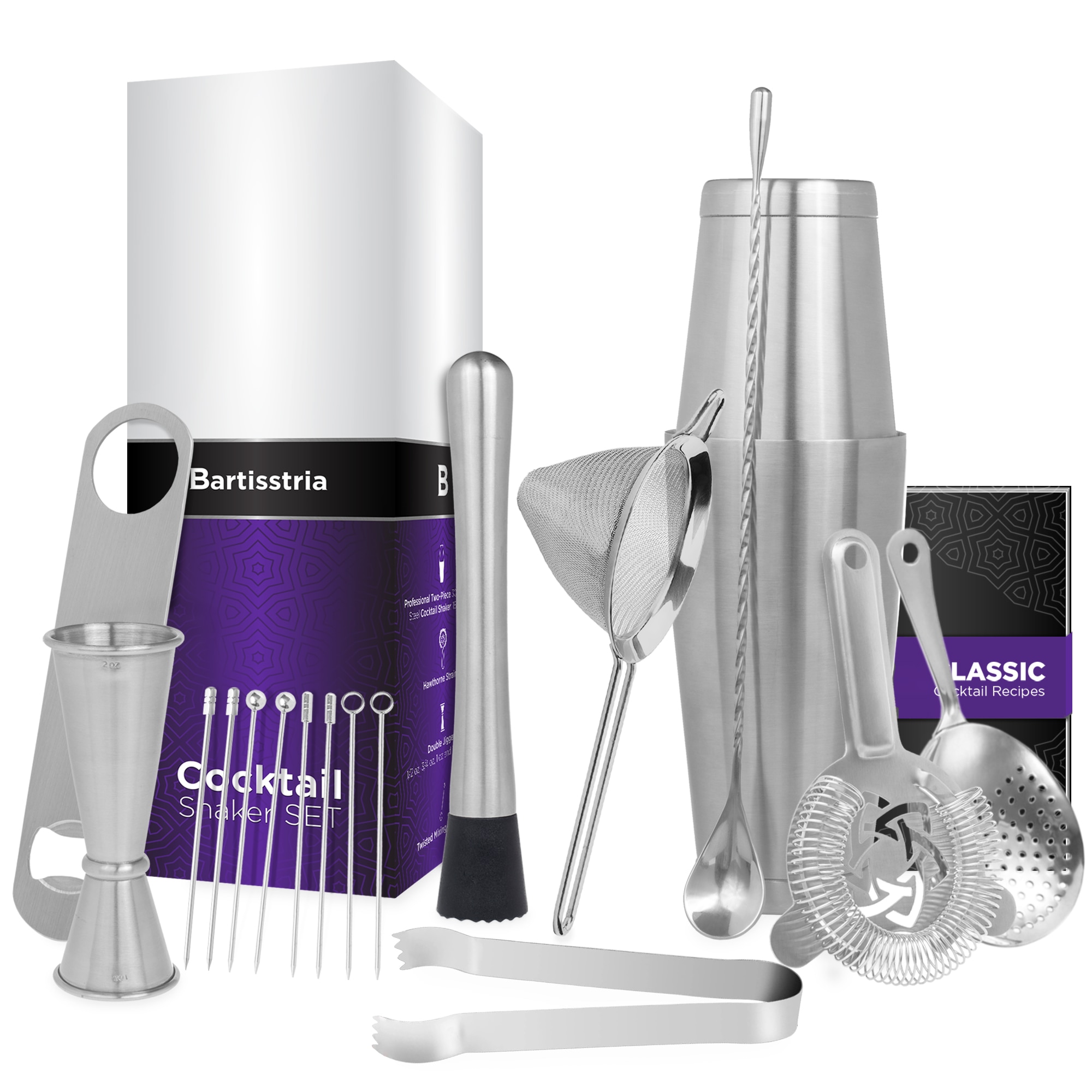 Cocktail Shaker Set, BARTISSTRIA kit pentru barmani, 18 piese