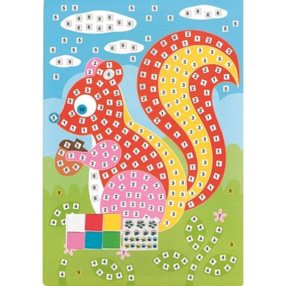 Set imagine mozaic cu patrate autoadezive - veverita, 23 x 16 cm