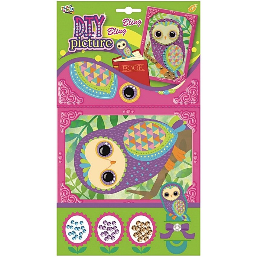 Set imagine mozaic cu margele autoadezive - bufnita mov, 20.5 x 17 cm