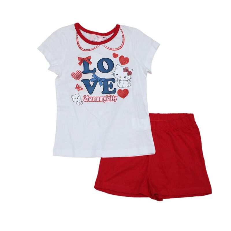 Set tricou si pantaloni scurti Charmmy Kitty, Alb - Rosu