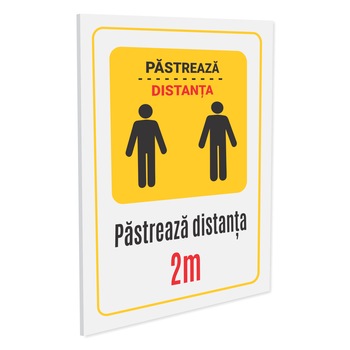 Indicator de avertizare pastrarea obligatorie a distantei de 2m S3022, 200x300mm, Alucobond 2 mm Indicator de avertizare pastrarea obligatorie a distantei de 2m S3022, 200x300mm, Alucobond 2 mm