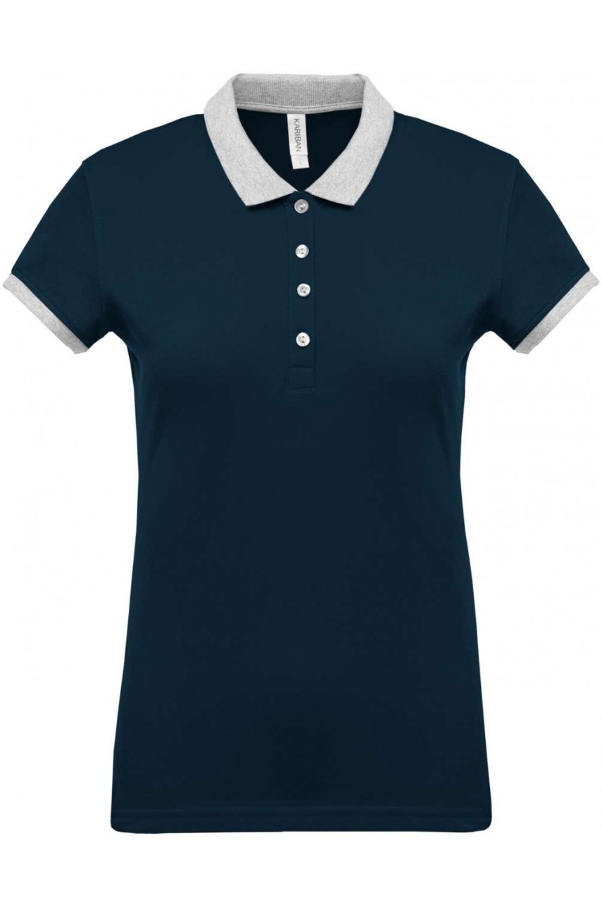 Tricou polo femei, bumbac 100%, Kariban KA259, Bleumarin/Gri