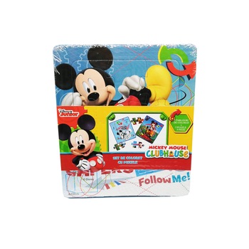 Set de Colorat cu Puzzle, Mickey Mouse, 5 puzzle de 9 piese + 5 planse de colorat, Vision Clubul lui Mickey Set de Colorat cu Puzzle, Mickey Mouse, 5 puzzle de 9 piese + 5 planse de colorat, Vision Clubul lui Mickey