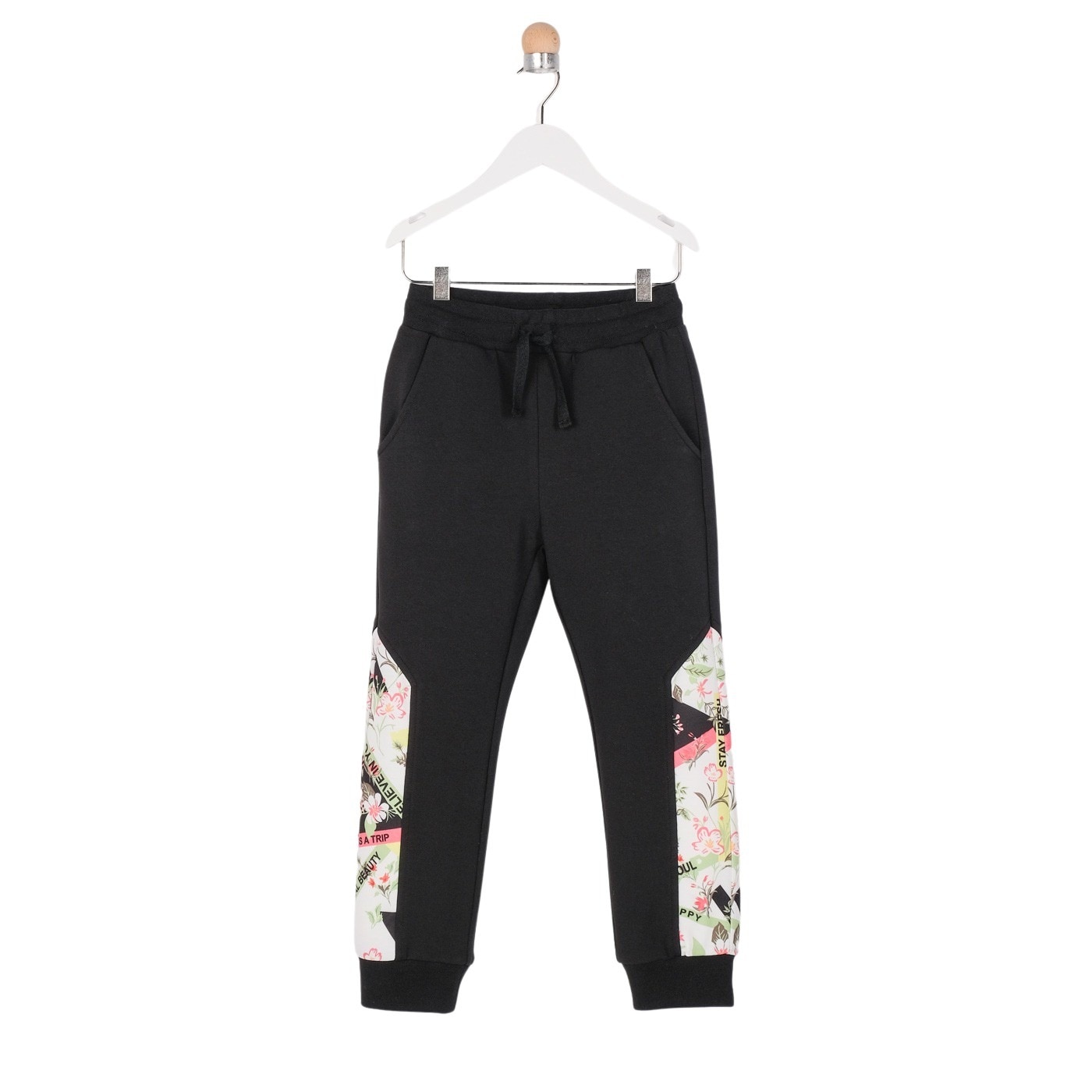 Pantaloni de trening pentru fete, culoare neagra, colectia More Flowers 3308