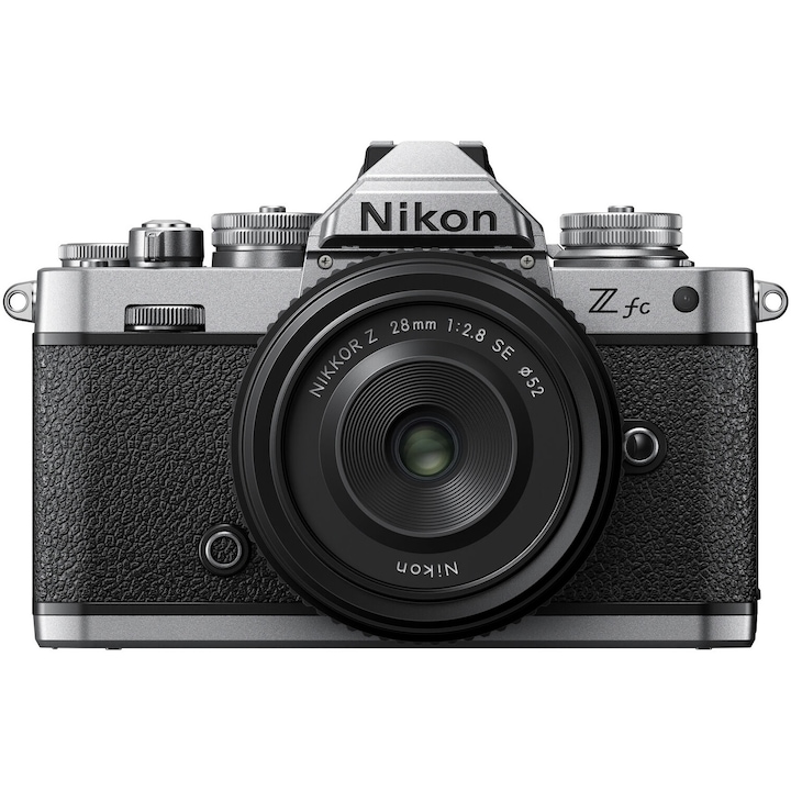 Aparat foto Mirrorless Nikon Z fc , 20.9 MP , 4K , Wi-Fi + Obiectiv 28mm f/2.8 , Negru-Argintiu