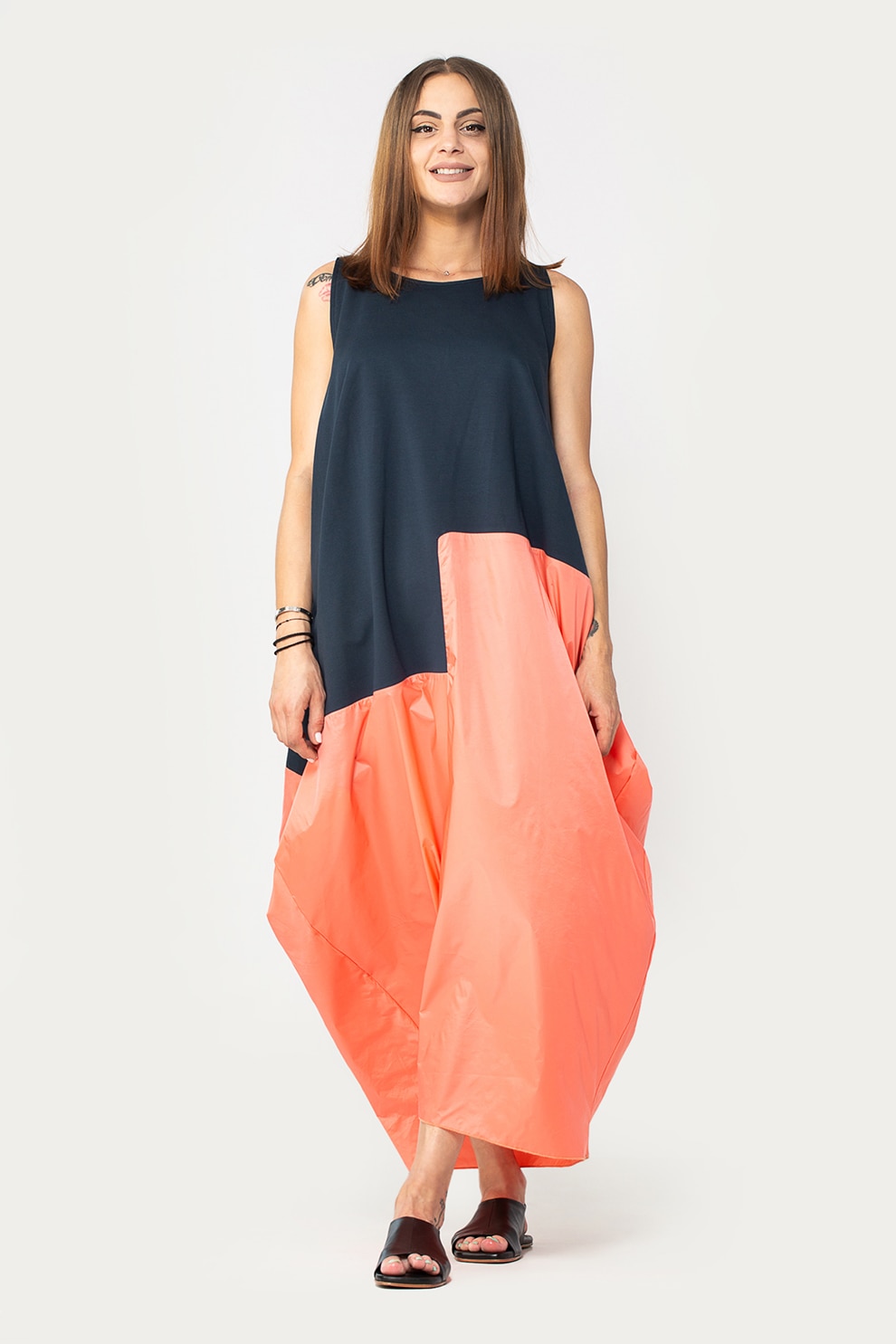 Antonia M, Rochie maxi supradimensionata, Bleumarin/Oranj