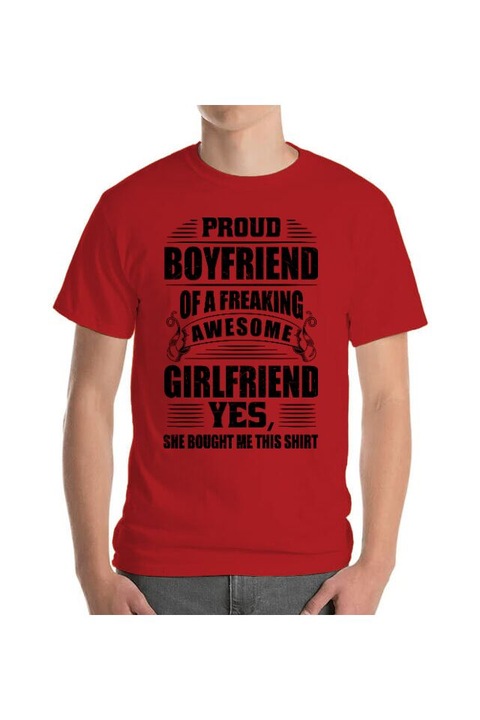 Tricou barbat, Printado, proud boyfriend, Bumbac, Regular fit, Rosu, 3XL INTL