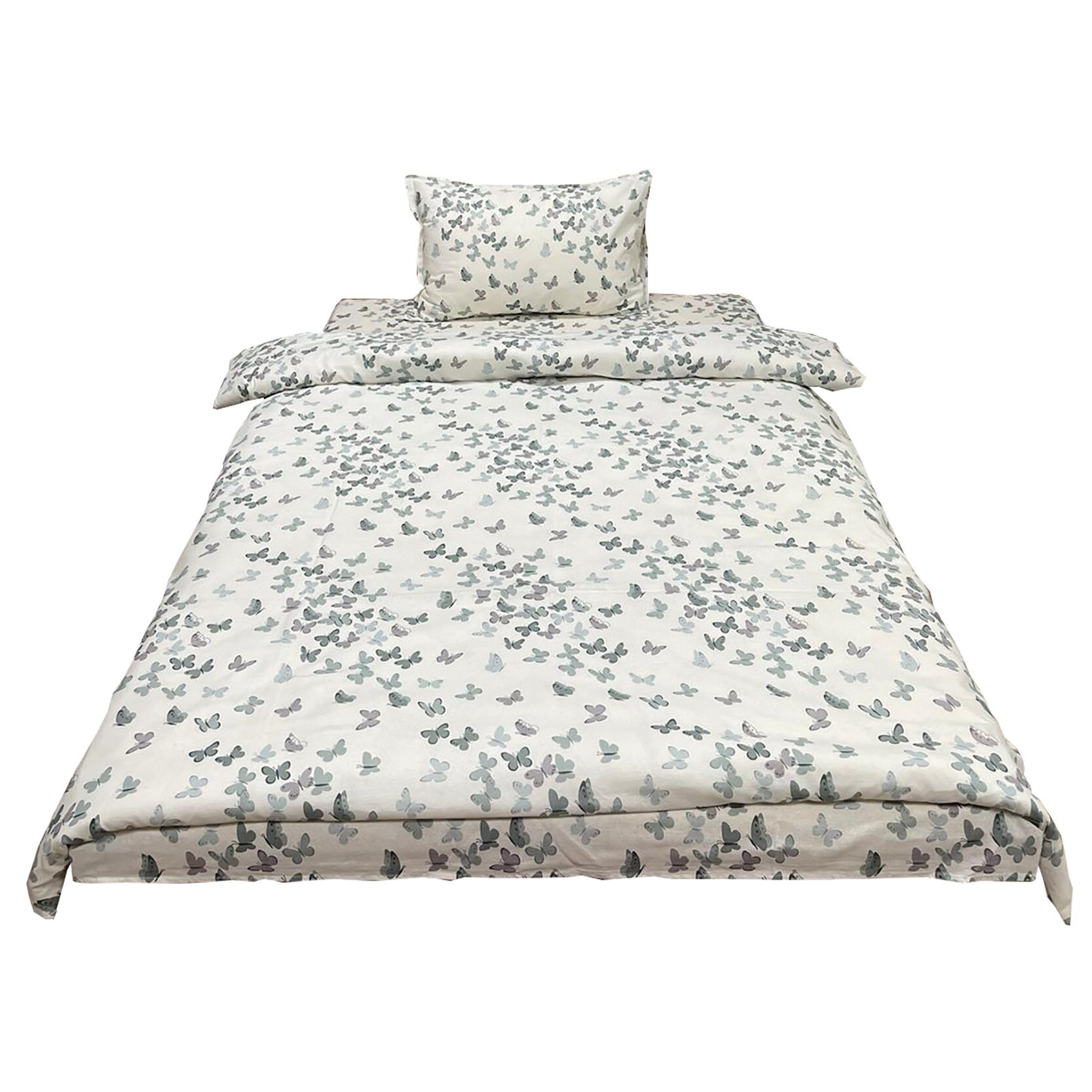 Lenjerie pat single, alba/gri, pentru saltea de 90cm, 