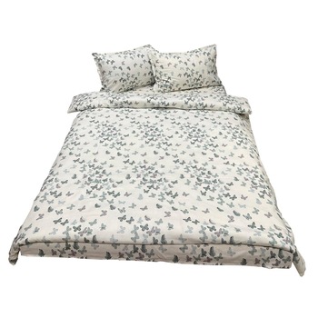 Set lenjerie pat dublu, gri/alba, pentru saltea intre 160-180cm,  Set lenjerie pat dublu, gri/alba, pentru saltea intre 160-180cm,