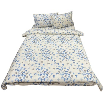 Set lenjerie pat dublu, bleu/alba, pentru saltea intre 160-180cm,  Set lenjerie pat dublu, bleu/alba, pentru saltea intre 160-180cm,