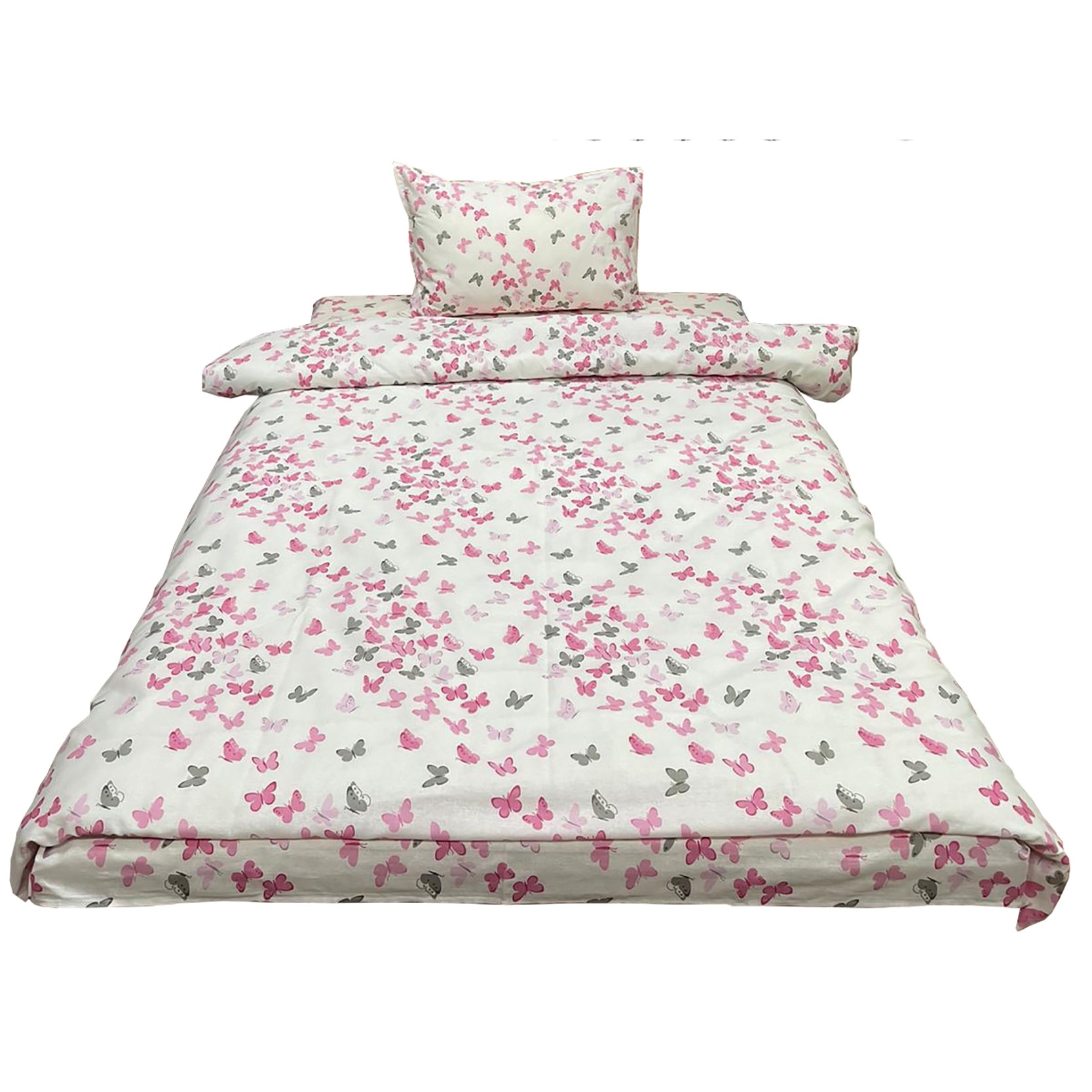 Lenjerie pat single, alba/roz, pentru saltea de 90cm, 