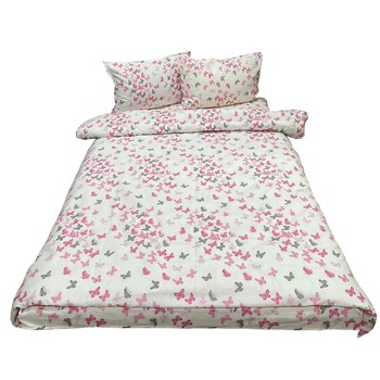 Lenjerie pat King Size, roz/alba, pentru saltea mai mare de 180cm,  Lenjerie pat King Size, roz/alba, pentru saltea mai mare de 180cm,