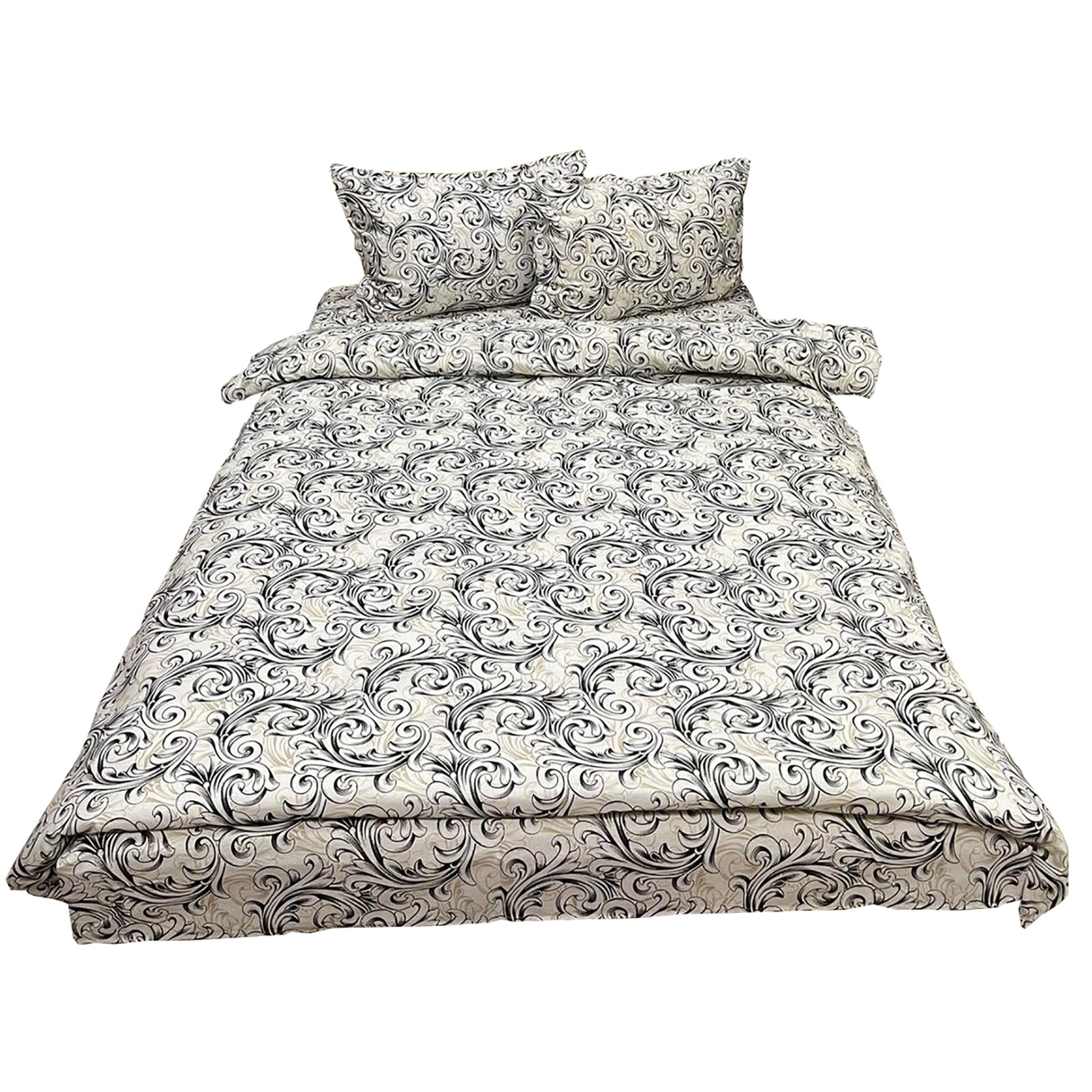 Set lenjerie pat mediu, beige/negru, pentru saltea intre 140-160cm, 