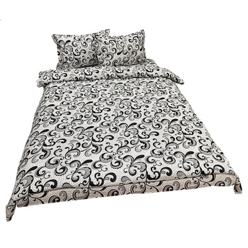 Set lenjerie pat dublu, bej/neagra, pentru saltea intre 160-180cm,  Set lenjerie pat dublu, bej/neagra, pentru saltea intre 160-180cm,