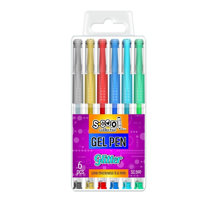 Set 6 pixuri neon cu gel si sclipici, multicolore, S-Cool