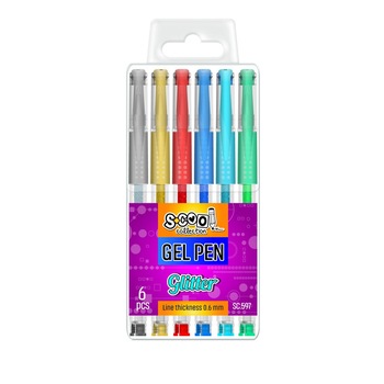 Set 6 pixuri neon cu gel si sclipici, multicolore, S-Cool Set 6 pixuri neon cu gel si sclipici, multicolore, S-Cool