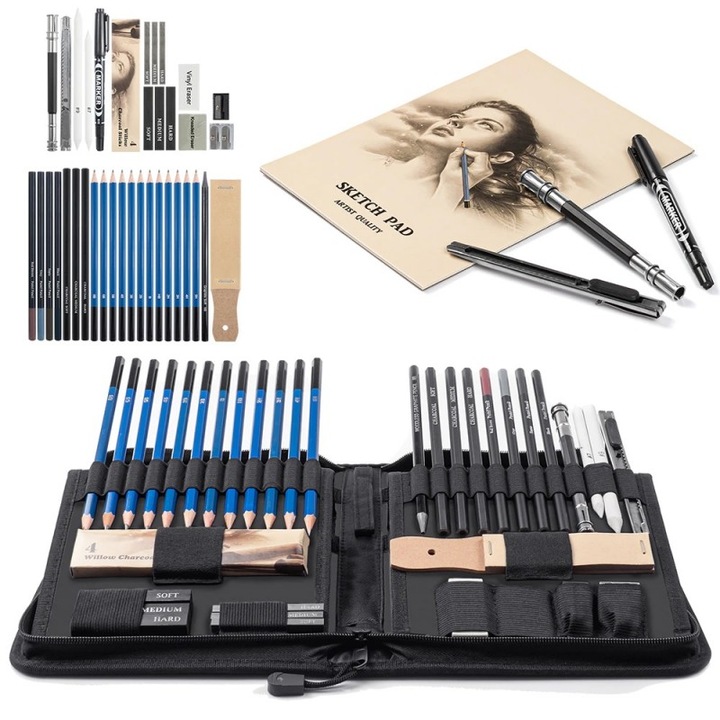 OEM ceruzakészlet vázlatokhoz, rajzhoz, 35 darab, grafit, szén