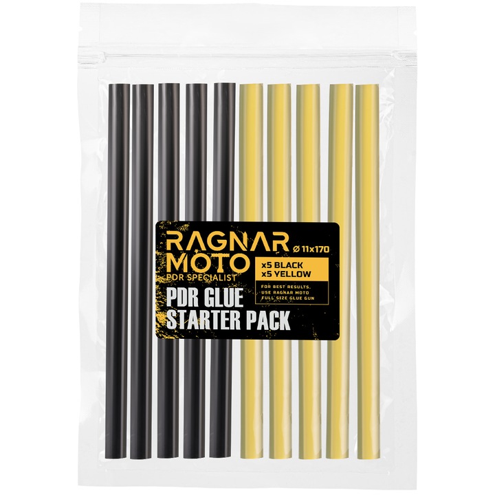 Set profesional 10 batoane silicon termofuzibil PDR Ragnar Moto, 170 mm x 11 mm, pentru pistoale de lipit la cald, adeziv puternic pentru reparatii caroserii auto fara vopsire