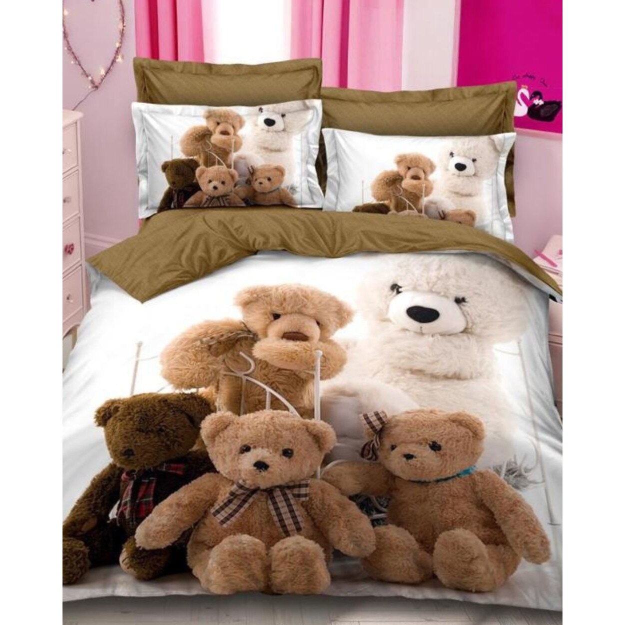 Set Lenjerie Bumbac Finet cu 2 Fete, 6 Piese, Pat 2 Persoane, Bears