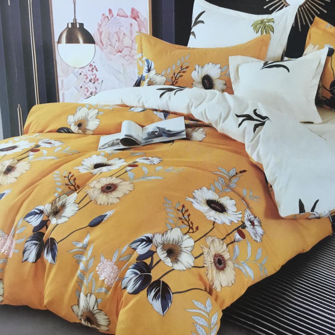 Set Lenjerie pat bumbac finet, pat 2 persoane, 6 piese, YELLOW FLORAL