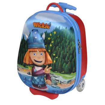 Troler pentru copii Wickie, 3D, cu roti LED, bretele ajustabile, 18L, 27x21x39, rosu/albastru Troler pentru copii Wickie, 3D, cu roti LED, bretele ajustabile, 18L, 27x21x39, rosu/albastru