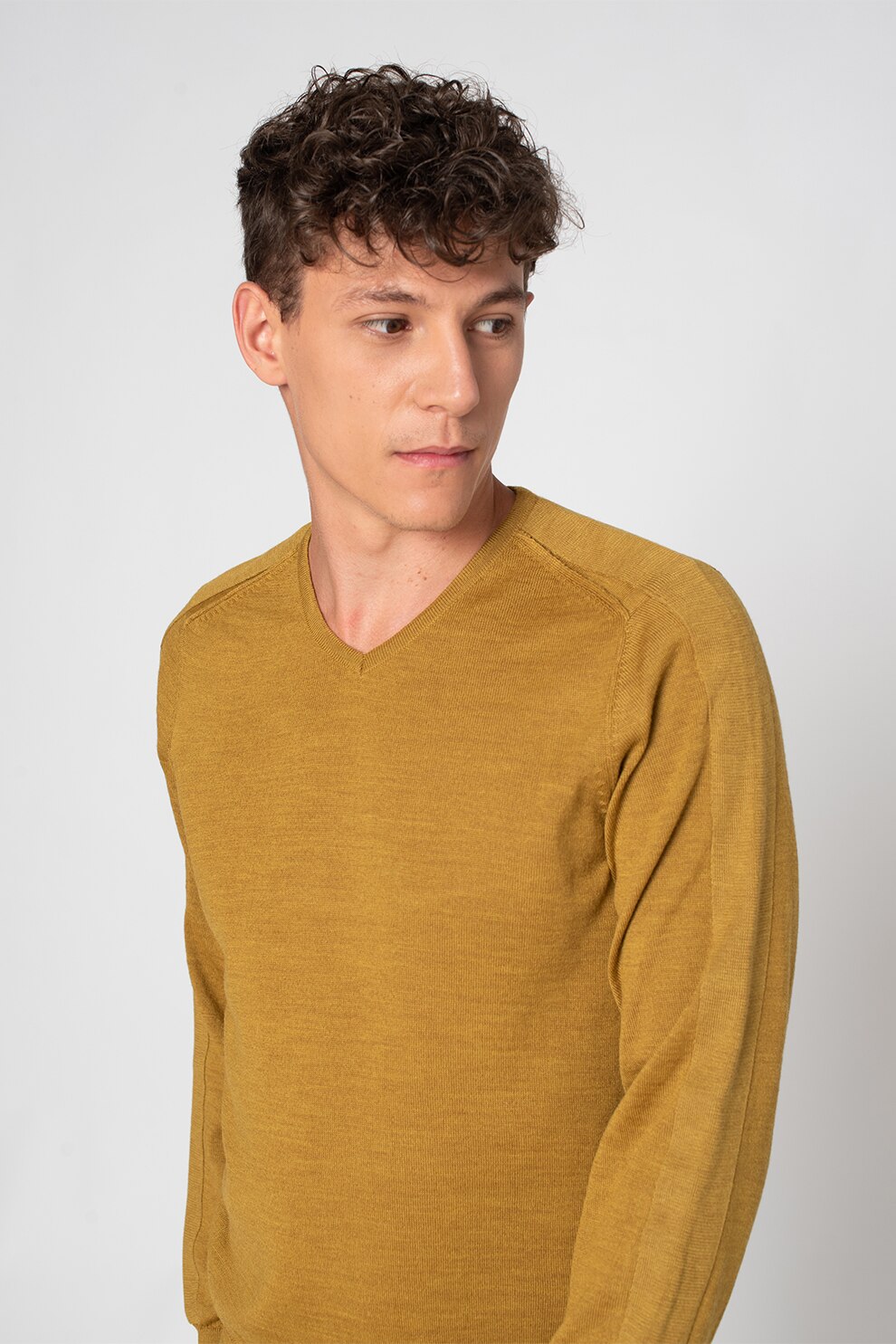 State of Art, Pulover din amestec de lana cu decolteu in V, Galben mustar