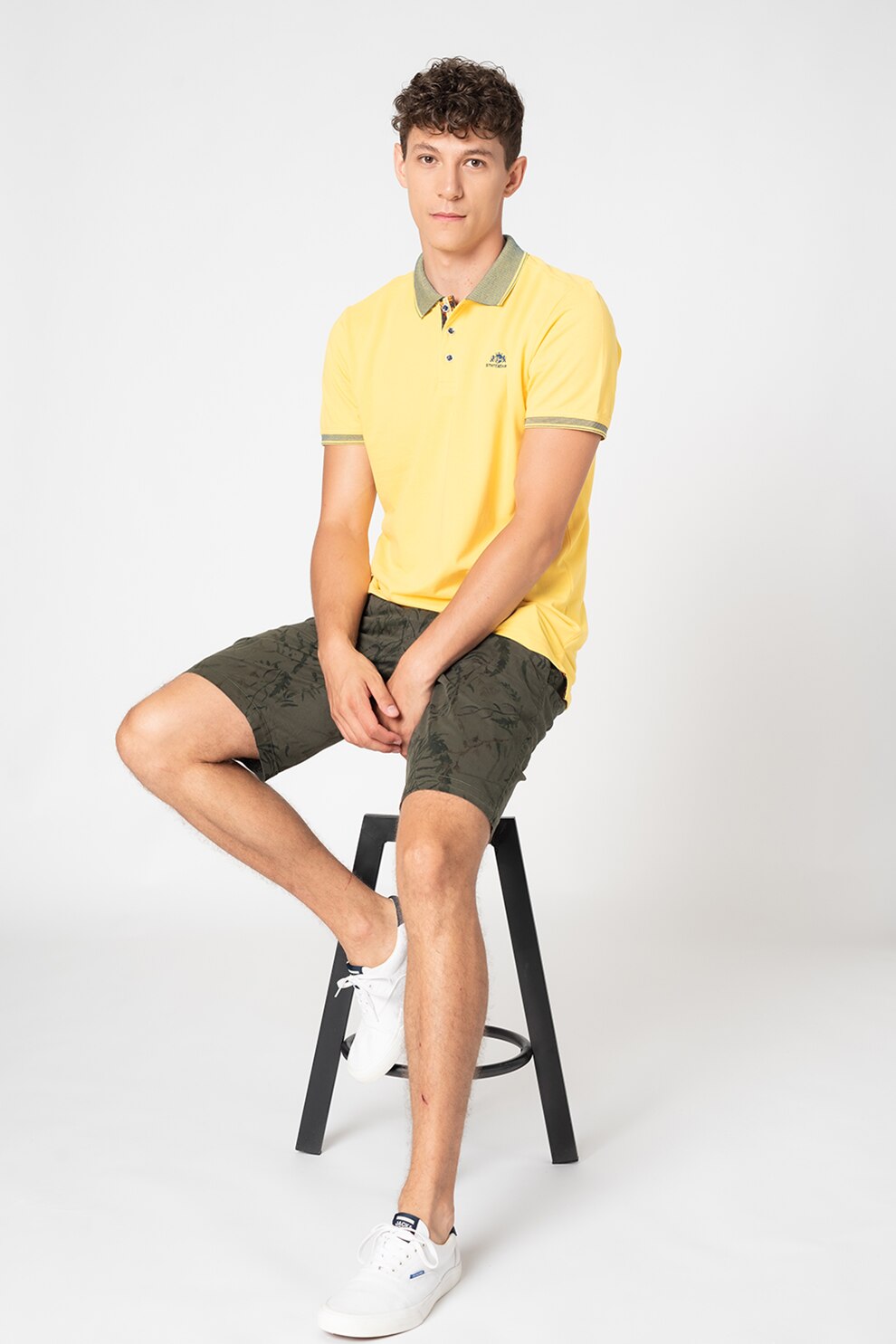 State of Art, Tricou polo din bumbac cu broderie logo pe piept, Galben