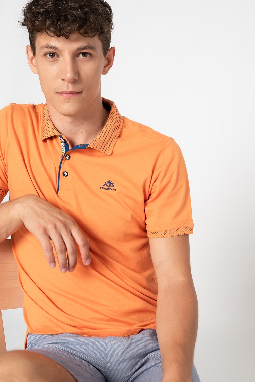 State of Art, Tricou polo din bumbac cu broderie logo pe piept, Oranj