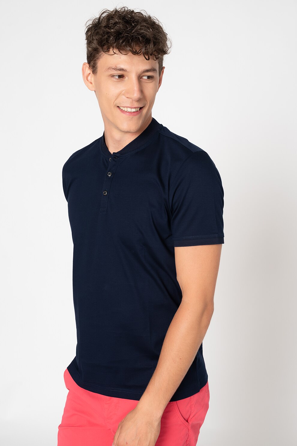 State of Art, Tricou din jerseu cu decolteu henley, Bleumarin inchis