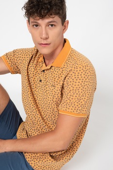 State of Art, Tricou polo din material pique cu model grafic, Ocru/Bleumarin State of Art, Tricou polo din material pique cu model grafic, Ocru/Bleumarin