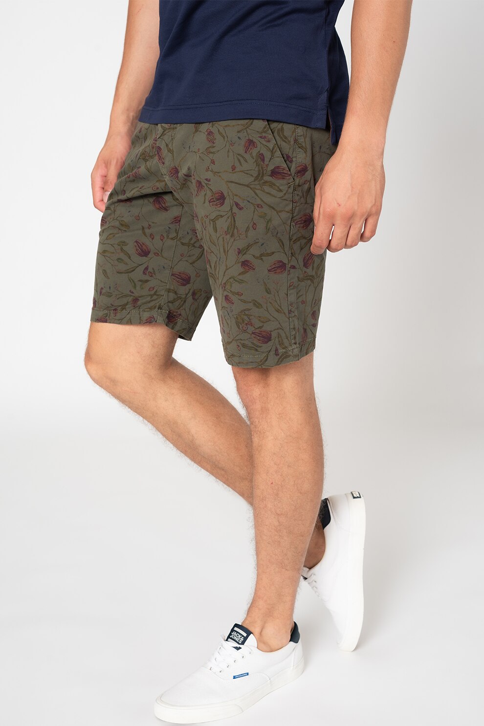 State of Art, Bermude chino cu model floral, Verde/violet pruna